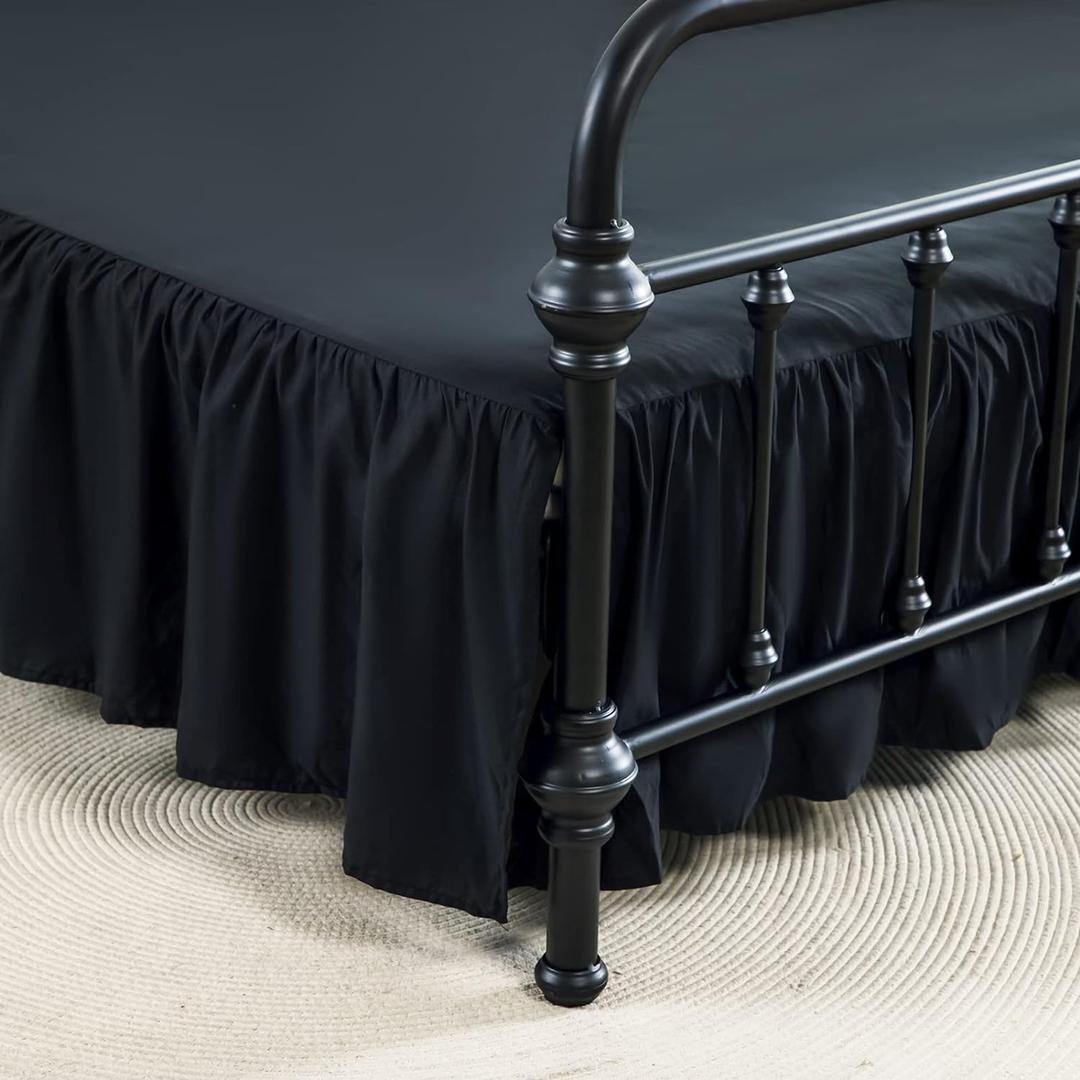 Bed Skirt Queen Size Ruffled Bed Skirt with Split Corners, 14 Inch Drop Dust Ruffle Bed Skirts with Platform, Black
