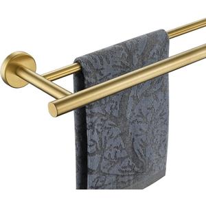 JQK Double Towel Bar 27 Inch, Brass Gold Useable Length 24 Inch 304 Stainless Steel Thicken 0.8mm Bath Towel Rack for Bathroom, Towel Holder Wall Mount, TB100L24-BG