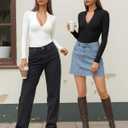 MANGOPOP Long Sleeve Body Suit Mock Turtle Neck Zip Up Bodysuit for Women Ribbed Deep V Sexy Bodysuit Shirts (M)