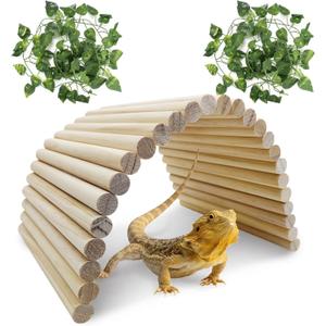 Hamiledyi 15.66 x 7.8 Inches Wooden Reptile Hideout Bearded Dragon Bendy Bridge Climbing Ladder Hiding Hut Reptiles Hide Cave Habitat Decor for Lizards Gecko Spiders Snakes Tortoise