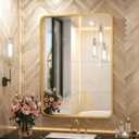 TETOTE Brushed Gold Bathroom Mirror, 24 x 32 Inch Metal Framed Mirror, Brushed Brass Rectangle Wall Mounted Golden Vanity Mirror (Horizontal/Vertical) (32"L x 24"W)