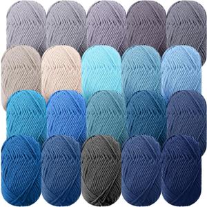 Timgle 20 Skeins Soft Milk Cotton Yarn Assorted Colors Sport Weight Yarn for Crochet Knitting Cotton Blanket Yarn for DIY Crafts, Each 50g/145 Yard, 20 Colors(4 Ply,Blue Tone)