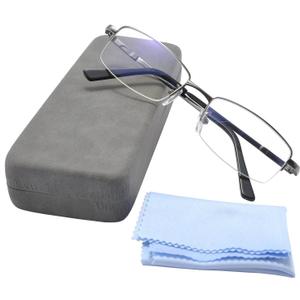 Computer Blue Light Blocking Glasses For Men And Women Computer Gaming Glasses Metal Half Frame Clear Lens (Grey Frame Glasses + Grey Eyeglass Case) Different Case