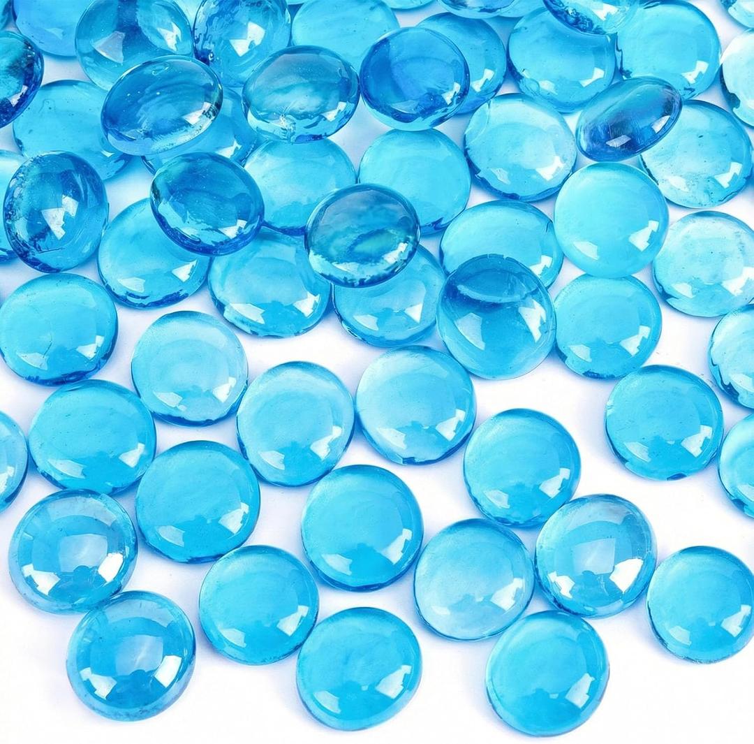 DomeStar 1LB Flat Glass Marbles, Light Blue Decorative Marbles for Vases Aquarium Pebbles Fish Tank Rocks Vase Fillers DIY Crafts Table Scatter Decor