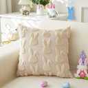 Easter Throw Pillow Covers 18x18 inch Set of 2 for Easter Decorations Beige Bunny Rabbit Soft Plush Faux Fur Wool Pillow Covers for Sofa Living Room Couch Bed