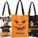 TYL&TYS Halloween Treat Bags, 3Pcs Trick or Treating Bags, Halloween Candy Canvas Tote Gift Bag, Reusable Grocery Boo Basket for Kids