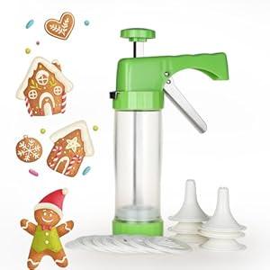 Ourokhome Cookie Press Icing Gun - Biscuit Maker Machine with 16 Discs and 6 Cake Decoration Tips (Green)