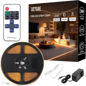 40Ft COB LED Strip Lights, Warm White 3000K Dimmable LED Light Strip with Remote, Seamless & No Strobe, Flexible & Cuttable, Complete Kit for Kitchen, Bedroom, Cabinet Lighting