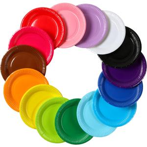 Thenshop 300 Pcs Colorful Paper Plates 7 Inch Disposable Party Plates for Dessert Cake Birthday Party Supplies(Classic Colors)
