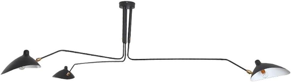 Mid Century Modern Chandelier Black with Swing Arm & Adjustable Lampshade, 3 Arm Chandelier Black Large Pendant Light Fixtures for Living Room Dining Room Kitchen
