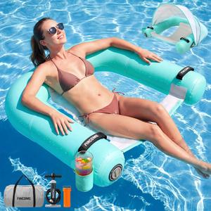 Inflatable Pool Floats Chair with Detachable Canopy PVC Floating Lounge Chair Pool Float with Cup Holders Adult Water Lounge Float Raft for Swimming Beach Pool Party Toys for Adults 47’’x39’’