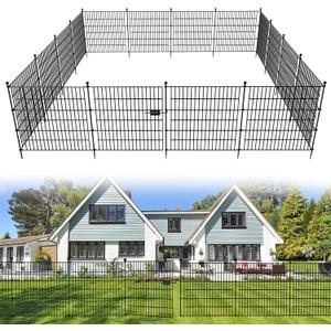 15 Panels No Dig Decorative Outdoor Garden Fence with Gate for Yard, 32 in(H) X 35.4 ft(L) Animal Barrier Fencing Rustproof Metal Wire Panel Border for Dog, Rabbits, and Patio Temporary Ground Stakes