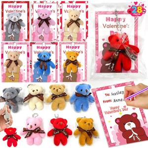 AMENON 28 Pack Valentine's Day Bear Plush Toys with Cards, Valentines Gifts for Kids Classroom School Mini Stuffed Animals Keychains Hangable , Exchange Party Favor Prizes Toddlers Boys Girls Goodie