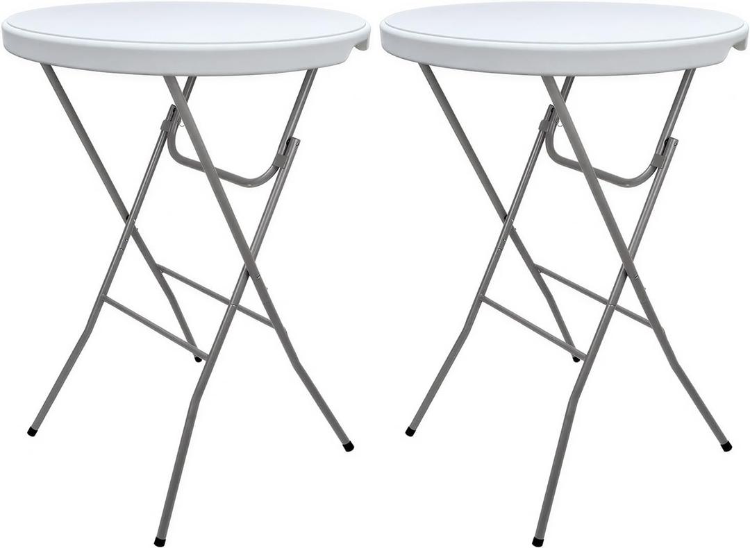 28in Folding Cocktail Table,Plastic Round Bar Height Table,White 2-Pack | Foldable with Removable Metal Legs,43.3 in Tall,Indoor Outdoor for Party,Cafes,Backyard,Dining, Wedding, 28''×43''/2PC
