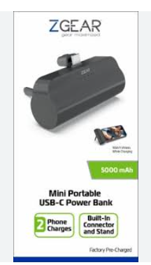 Mini Portable USB-C Power Bank 2 Phone Charges 5000 mAh