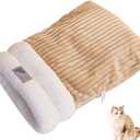 Cat Sleeping Bag, Soft Plush Self-Warming Cat Winter Sleeping Bag Bed, 360° Warm Semienclosed Pet Cave Hideaway Snuggle Sack for Indoor Kittens Puppies (Brown, L)