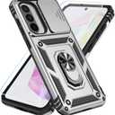 SunStory Case for Samsung Galaxy A36/A56 5G Case with HD Screen Protector & Slide Camera Cover & Rotated Ring Kickstand, [Heavy Duty Shockproof] Dual Layers Phone Case for Galaxy A36/A56 (Silver)