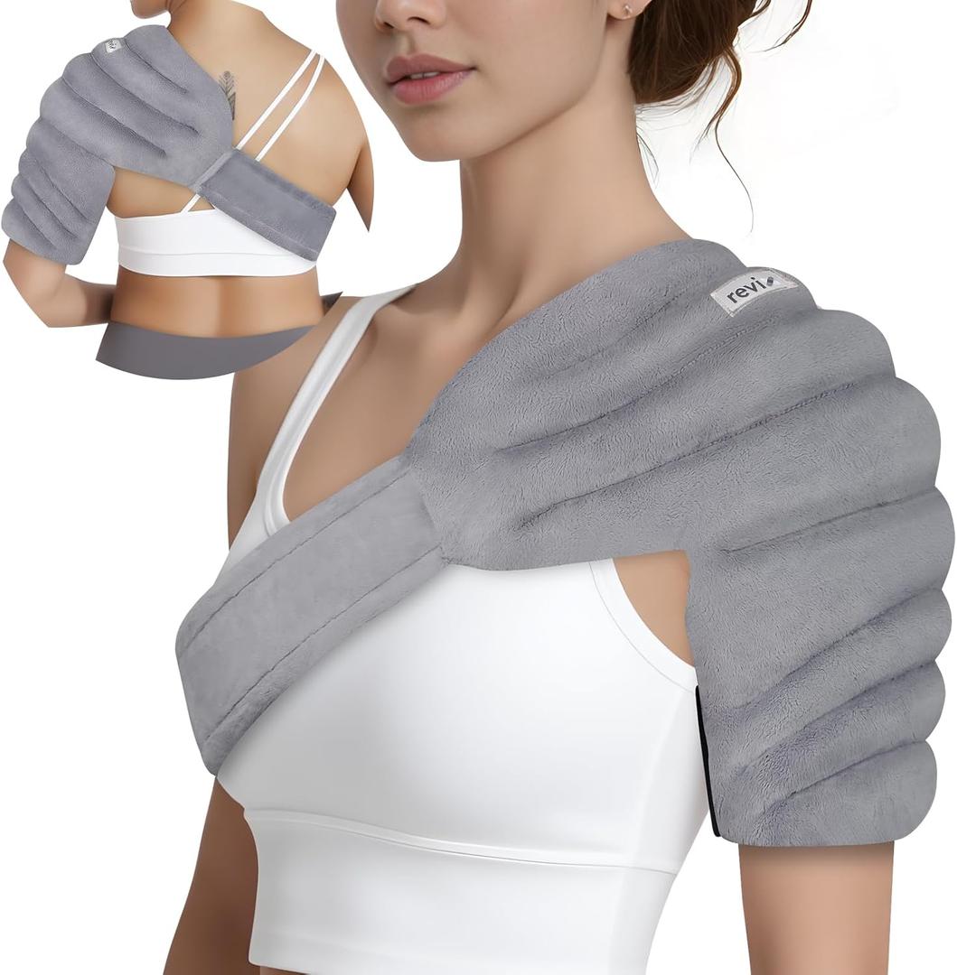 REVIX Microwavable Shoulder Heating Pad for Rotator Cuff, Moist Heating Pads Microwavable with Adjustable Strap, Shoulder Heating Pads for Upper Back Muscle Relaxation & Relief, Gray (Standard)