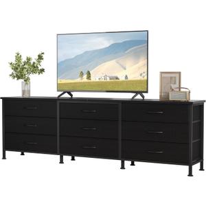 DUMOS TV Stands for Living Room Furniture with 9 Fabric Drawers, Long Entertainment Center Up to 75 Inch TV, Media Console Table with Storage for Bedroom, Adjustable Feet, Black (62.7"*13.6"*26.5")