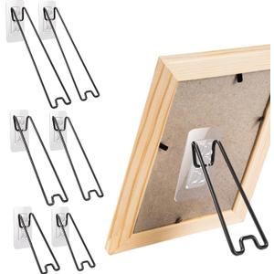 6 Pcs 3 Size Adjustable Picture Frame Stand, Stainless Steel Picture Frame Easel Backs Self-Adhesive, Picture Frame Backing Board for 6-18 Inch (Black, 3 Size)