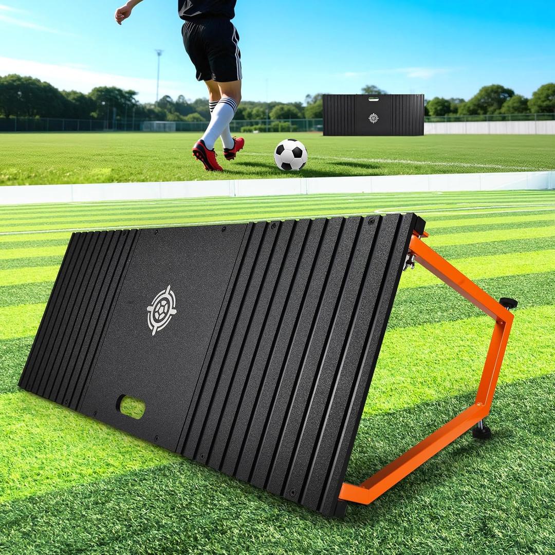 CAROD Soccer Rebounder Board, 40 X 16 Inch Portable Soccer Training Equipment, Two Rebound Angles, Equipped with Two Sandbags and Two Ground Stakes, Suitable for Soccer Passing and Shooting Drills