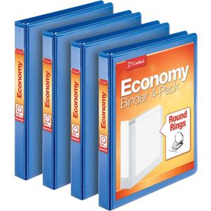 Cardinal Economy 3 Ring Binder, 1 Inch, Presentation View, Blue, Holds 225 Sheets, Nonstick, PVC Free, 4 Pack of Binders (79511)