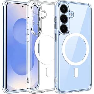 ivoler Magnetic Case for Samsung Galaxy S25 Plus 5G 6.7” [Compatible with Magsafe] [15 FT Military Grade Protection] Magnetic Charger Case Bumper for S25 Plus, Slim Phone Bumper Cover- Clear Red