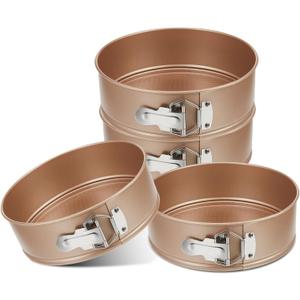 Funnymoom 4 Pcs 8 Inch Non Stick Springform Pan with Removable Bottom Carbon Steel Round Springform Cheesecake Pan with Stainless Steel Spring Buckles for Baking Kitchens Restaurant(Champagne Gold)