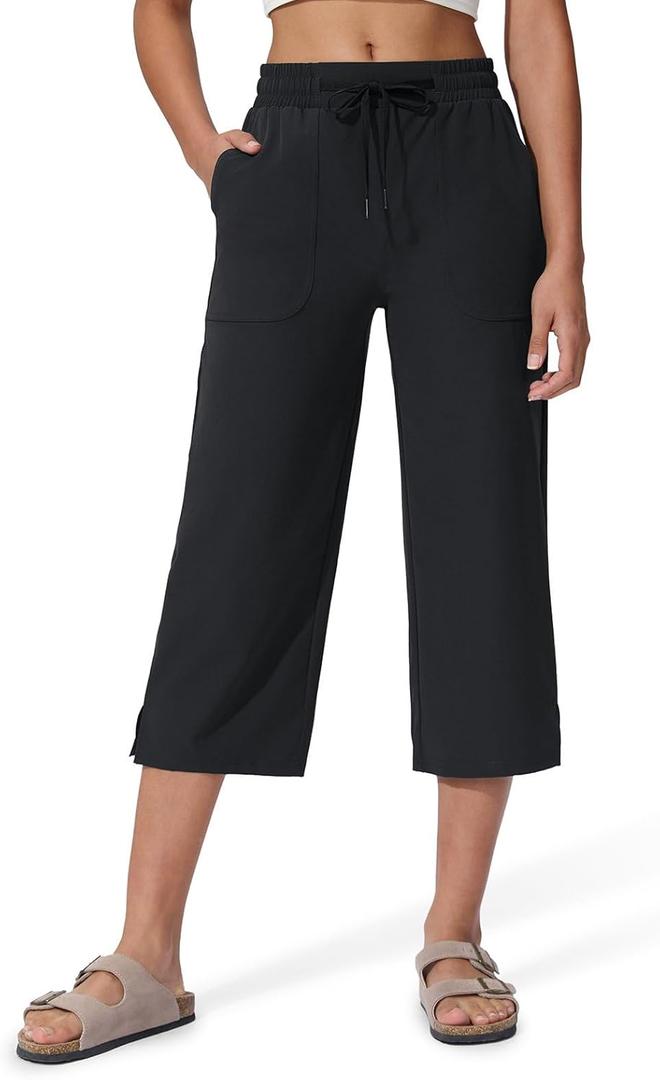 Women's Capri Pants Wide Leg Quick Dry Hiking Capris Water Resistant UPF50 Lightweight Loose Travel Black M (Black, M)