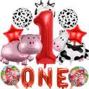 Farm Animal Party Balloons,40 Inch Big Mylar Foil Number 1 Balloon for kids 1st Birthday Party Decor,Farm Animal Theme Large Cow Pig Balloon ONE Letter Banner Balloon