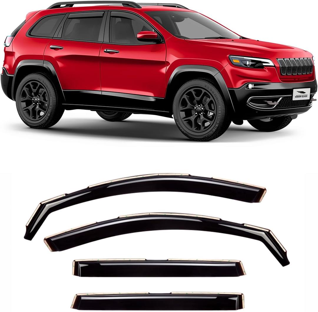 in-Channel Extra Durable Rain Guards for Jeep Cherokee 2014-2023, Window Deflectors, Vent Window Visors, 4 Pieces - 220107 (For Cherokee 14-23)