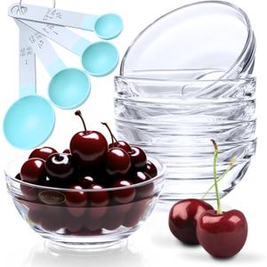 14pc Set of Small Glass Bowls, Microwave Safe, 4-ounce, Durable Prep Bowls Stackable - Glass Ramekins (Set Includes: 4 Measurement Spoons)