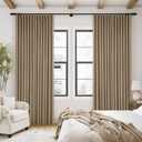 Light Brown Pinch Pleated 100% Blackout Linen Curtains for Bedroom 84 Inch Length Room Darkening with Liner Tan Coffee Window Curtains 84 Inches Long for Living Room Black Out Pleat Drapes Back Tab