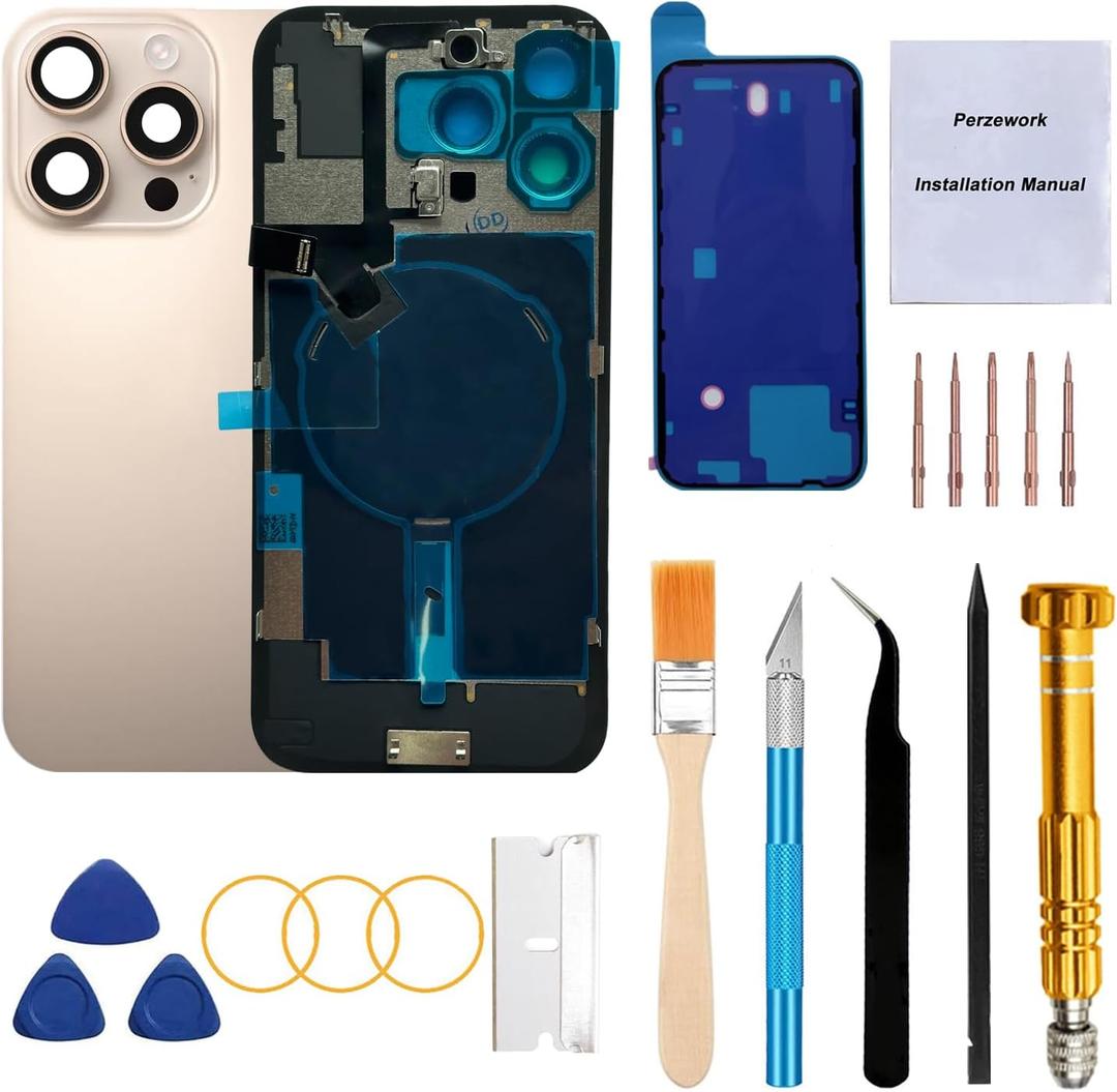 Rear Back Glass Replacement for iPhone 16 Pro 6.3-inches with Reparing Tool Kit and All Necessary Parts (Desert Titanium)