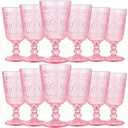 Eaasty Wine Glasses Set of 12 Vintage Goblet 9 oz Vintage Colored Glass Goblet Beverage Stemmed Glass Cups Romantic Embossed Glassware for Wedding Party Holidays Anniversary (Pink)