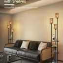 Floor Lamp with Shelves, Boho Floor Lamp with Foot Switch, 3-Light Standing Lamp, for Living Room, Bedroom, Study, Rustic Brown and Yellow YF53LD05, Rustic Brown+Rattan﻿