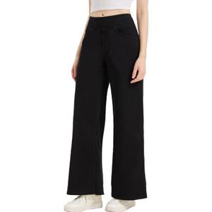 Women's Wide Leg Denim Pants High Waisted Stretchy Comfortable Tummy Control Jeans with Pockets (Large, Black)