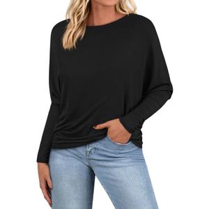 Zenlonr Long Sleeve Tops for Women Fall Fashion Outfits 2025 Crewneck Knit Basic Tee Shirts Business Casual Tops (Black)