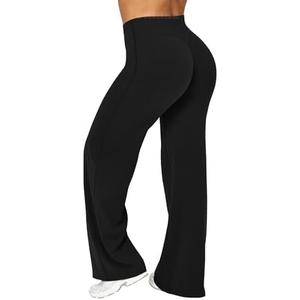 Ieumaz Women Straight Leggings Bottoms High Waist Gym Workout Leggings Stretch Casual Wide Leg Yoga Pants S