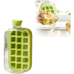 Ice Cube Bottle, Ice and Water Cup In One, Touch-Free Ice Cube Tray Water Bottle, Ice Maker, Silicone Water Bottle Ice Cube Tray Press Easy Ice Release For Freezer,Coffee,Juice,Beverage (Green-12grid)