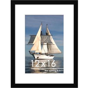PEALSN 12x16 Picture Frame, Display Pictures 8.5x11 with Mat or 12 x 16 Without Mat for Wall Mounting Display, Photo Frames, Diamond Art Frames, Black