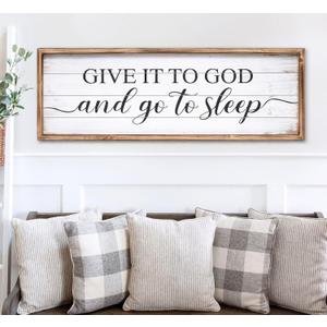 Give It to God and Go to Sleep Sign 42''15'' Large Above Bed Wall Decor Farmhouse Bedroom Decor Wood Guest Room Decor Framed Wall Art Rustic Master Bedroom Wall Decoration