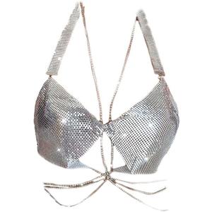 Rhinestones Bar Top Body Chains Crystal Bra Chain Silver Sparkly Crop Top Chains Sexy Beach Nightclub Jewelry for Women