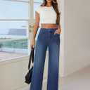 DLOODA Wide Leg Jeans Woman Stretchy High Waisted Straight Leg Jeans Loose Trendy Denim Pants with Pockets (Blue, L)