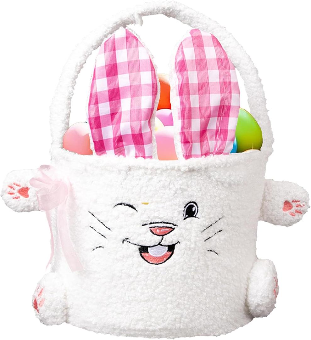 Personalized Easter Basket for Toddler, Woven Baby Easter Gifts basket with Handle, Empty Bunny Egg Basket for Girls Boys Kids (A Type Pink Ear)