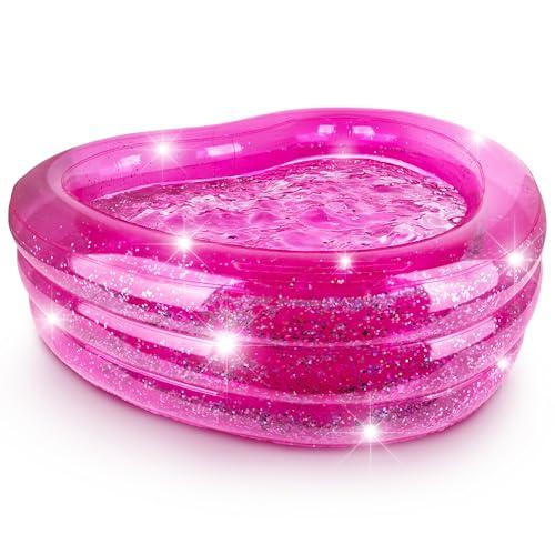 ArtCreativity Sparkly Inflatable Kiddie Pool with 3 Levels, Transparent Blow Up Pool for Kids with Silver Glitter and Cushioned Bottom, Easy to Inflate Outdoor Pools for Backyard, Summer Toys for Kids
