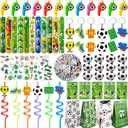 158 PCS Soccer Party Favors Set with Goodie Bags, Slap Bracelets, Straws, Puzzles, Tattoo Stickers, Erasers, Keychains, Whistle - Soccer Party Supplies & Decorations