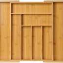 Realm Bamboo Deep Expandable Silverware Organizer | Neatly Stow Cutlery and Utensils in this 6 to 8 Compartment Flatware Tray | Designed For Better Kitchen Drawer Organization | Natural Color Holder