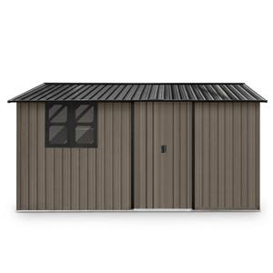 12 x 10 FT Outdoor Storage Shed, Metal Garden Tool Shed with Slooping Roof, Lockable Doors and Aluminum Frames, Easy to Assemble for Garden, Patio, Lawn, Brown