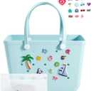 BAGSMART Large Beach Bag for Women with Cooler, Rubber Tote Bag with Charms, Waterproof Vacation Essentials for Swim Pool (Blue-single)